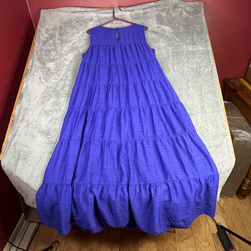 J. Jill Maxi Dress Women XL Purple Blue Tiered Sleeveless Boho Slub Lined XL - Picture 3 of 7
